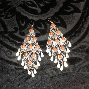 Silver & orange dangle fashion earrings